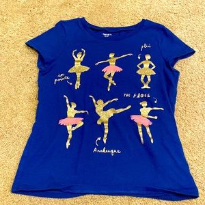 Carters size 8 blue/pink/gold ballet dancer shirt EUC